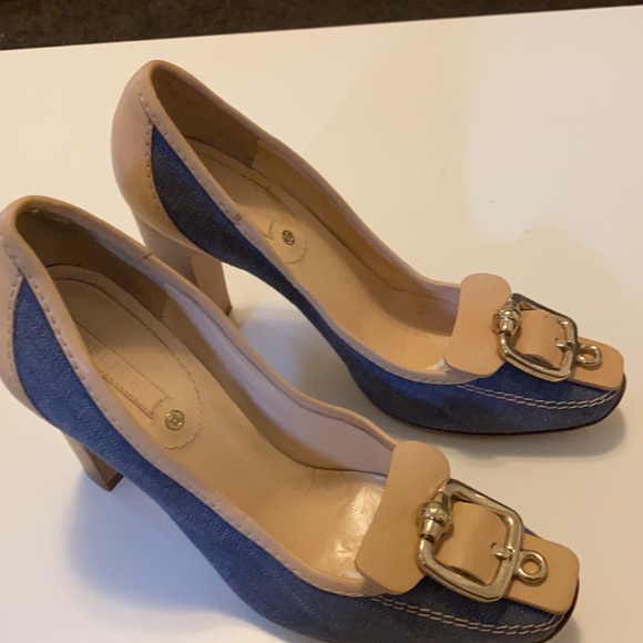 Tan and denim Celine heels - Picture 3 of 6
